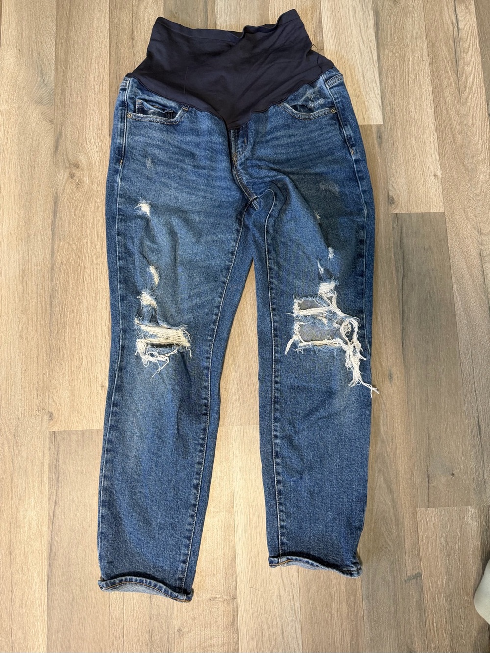 Maternity Distressed Blue Denim Jeans with Full Panel